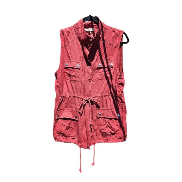Entro Brick Colored Zippered Vest Shirt Women's Size Large Drawstring Waist - Picture 1 of 7